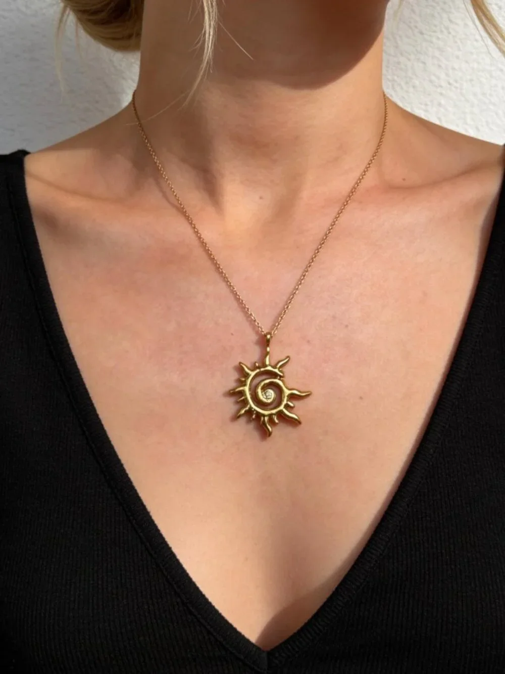 Gold Sun Spiral Pendant Necklace Stainless Steel - Picture 4 of 13